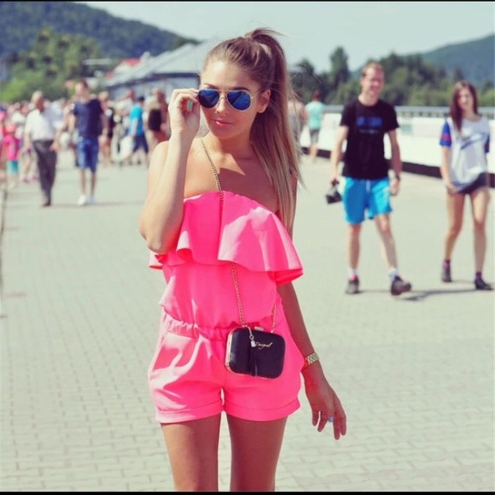 Hot Pink Ruffle Jumpsuit Boutique Item Never worn